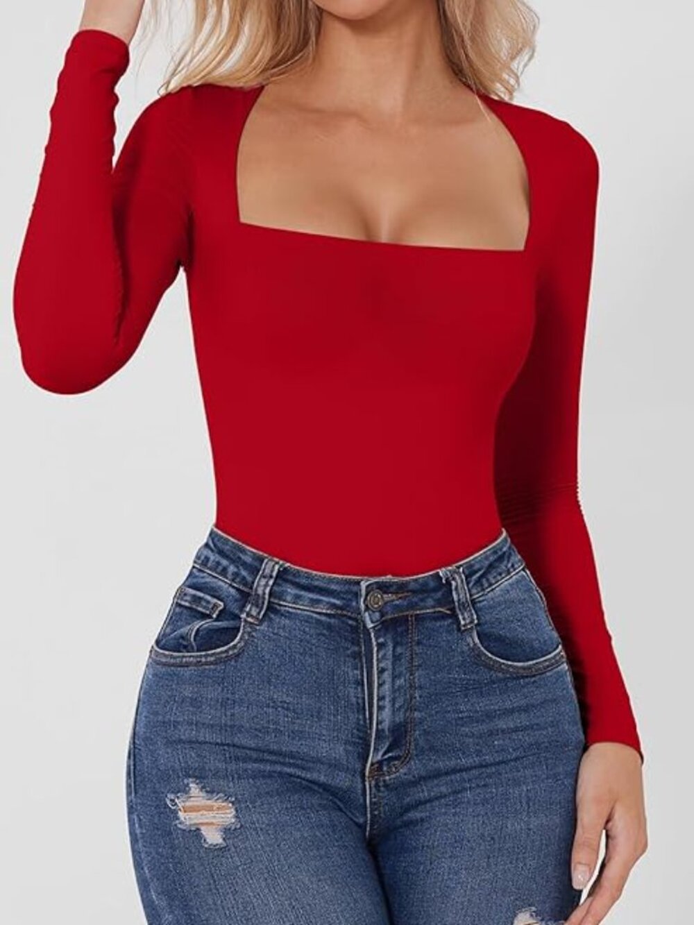 NWOT HYZ Women Square Neck Bodysuit Double Lined - Picture 4 of 5